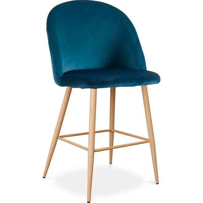 PRIVATEFLOOR Scandinavian Velvet Stool - 63cm - Evelyne Dark Blue - Metal Wood Transfer PRIVATEFLOOR Scandinavian Velvet Stool - 63cm - Evelyne Dark Blue - Metal Wood Transfer