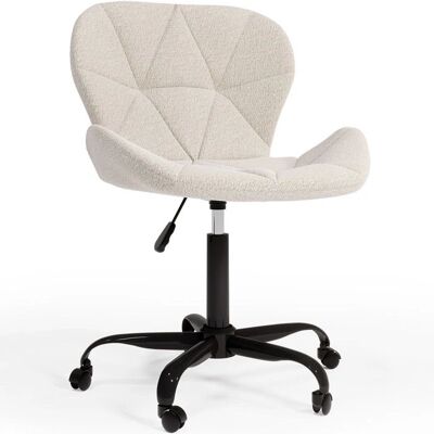 PRIVATEFLOOR Office Chair Swivel Adjustable Bouclé Fabric Black-White - Office Chair PRIVATEFLOOR Office Chair Swivel Adjustable Bouclé Fabric Black-White - Office Chair