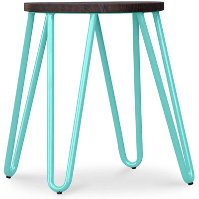 PRIVATEFLOOR Taburete Hairpin - 42cm - Madera oscura y verde pastel - Acero, Madera - Taburete PRIVATEFLOOR Taburete Hairpin - 42cm - Madera oscura y verde pastel - Acero, Madera - Taburete