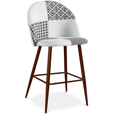 Taburete Tapizado en Patchwork Estilo Escandinavo - Blanco y Negro - 63cm Taburete Tapizado en Patchwork Estilo Escandinavo - Blanco y Negro - 63cm