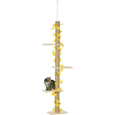 PawHut Pet Cat Tree - Adjustable Height, Yellow, 3-Tier PawHut Pet Cat Tree - Adjustable Height, Yellow, 3-Tier