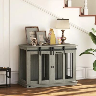 PawHut Dog Crate Furniture - Grey - Double Small & Large Dogs PawHut Dog Crate Furniture - Grey - Double Small & Large Dogs