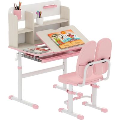 HOMCOM Kids Desk and Chair Set - Adjustable, Pink - Kids 3-12 HOMCOM Kids Desk and Chair Set - Adjustable, Pink - Kids 3-12
