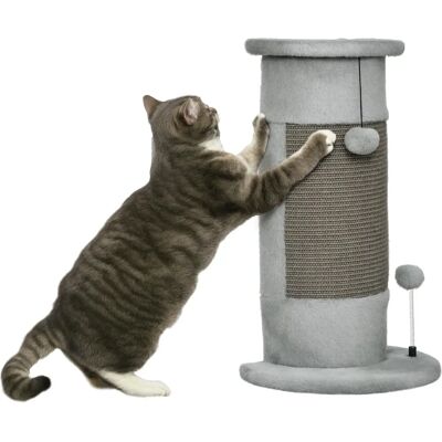 PawHut 58cm Grey Cat Scratching Post with Plush & Sisal PawHut 58cm Grey Cat Scratching Post with Plush & Sisal