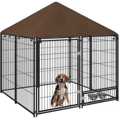 PawHut Outdoor Dog Kennel Puppy Play Pen with Canopy Garden Playpen Fence Crate Enclosure Cage Rotating Bowl - Dog Kennel PawHut Outdoor Dog Kennel Puppy Play Pen with Canopy Garden Playpen Fence Crate Enclosure Cage Rotating Bowl - Dog Kennel