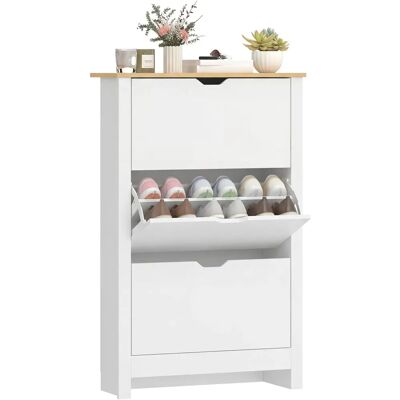 HOMCOM White Shoe Storage Cabinet - 6 Shelves 3 Drawers Modern HOMCOM White Shoe Storage Cabinet - 6 Shelves 3 Drawers Modern