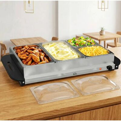 HOMCOM Electric Food Warmer 4 Tray Adjustable Temp Buffet Server HOMCOM Electric Food Warmer 4 Tray Adjustable Temp Buffet Server