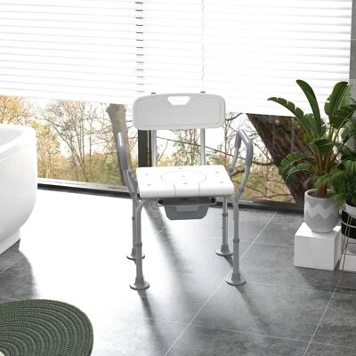 HOMCOM Shower Chair - Adjustable Bedside Commode - White HOMCOM Shower Chair - Adjustable Bedside Commode - White