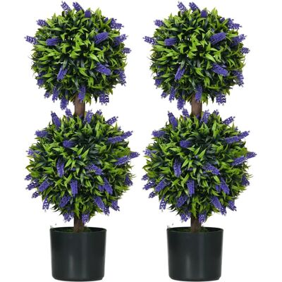 HOMCOM Set of 2 Potted Artificial Plants Ball Tree with Lavender Flowers - Home Decor HOMCOM Set of 2 Potted Artificial Plants Ball Tree with Lavender Flowers - Home Decor