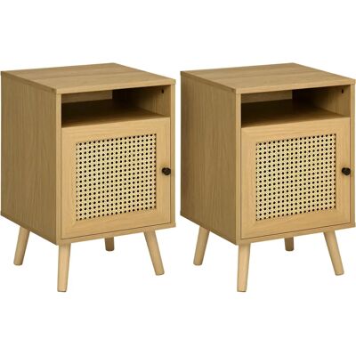HOMCOM Bedside Table Natural - Storage Shelf and Door Cupboard HOMCOM Bedside Table Natural - Storage Shelf and Door Cupboard