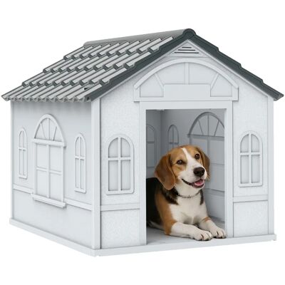 PawHut - Weather-Resistant Dog House - Grey - Medium - Dog House PawHut - Weather-Resistant Dog House - Grey - Medium - Dog House