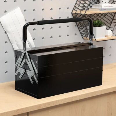 DURHAND - 3 Tier Metal Toolbox - Black - Tool Box DURHAND - 3 Tier Metal Toolbox - Black - Tool Box