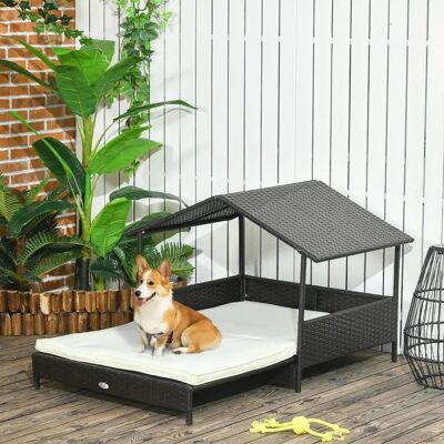 PawHut - Extendable Rattan Dog House - Cream - Dog House PawHut - Extendable Rattan Dog House - Cream - Dog House