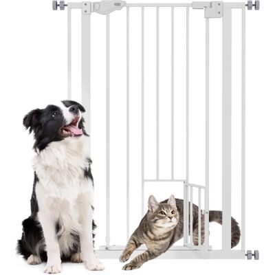 PawHut - Extra Tall Dog Gate with Cat Door - Stairs - Pet Gate PawHut - Extra Tall Dog Gate with Cat Door - Stairs - Pet Gate