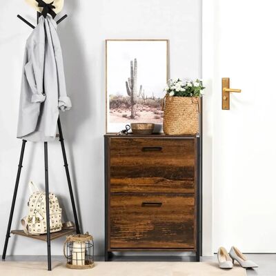 HOMCOM 2 Flip Door Shoe Cabinet - Entryway Rustic Brown HOMCOM 2 Flip Door Shoe Cabinet - Entryway Rustic Brown