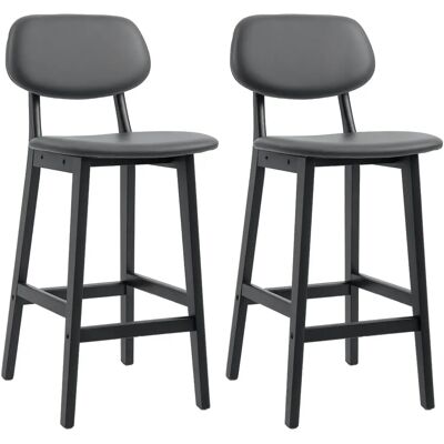 HOMCOM Dark Grey PU Leather Bar Stools Set of 2 HOMCOM Dark Grey PU Leather Bar Stools Set of 2