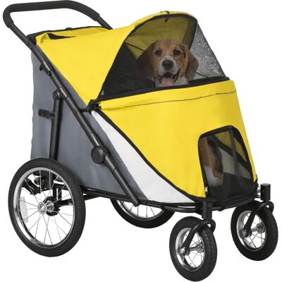 Pawhut Pet Stroller Foldable Design with Cushion for M and L Dogs Yellow One Size Pawhut Pet Stroller Foldable Design with Cushion for M and L Dogs Yellow One Size