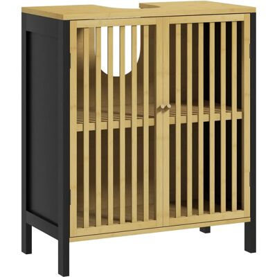 HOMCOM Under Sink Bathroom Cabinet - Bamboo Storage with Slat Doors HOMCOM Under Sink Bathroom Cabinet - Bamboo Storage with Slat Doors