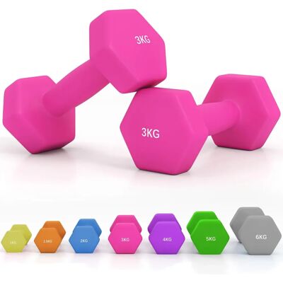 SPORTNOW - Hex Dumbbells Set - 3 kg - Pink - Dumbbells SPORTNOW - Hex Dumbbells Set - 3 kg - Pink - Dumbbells