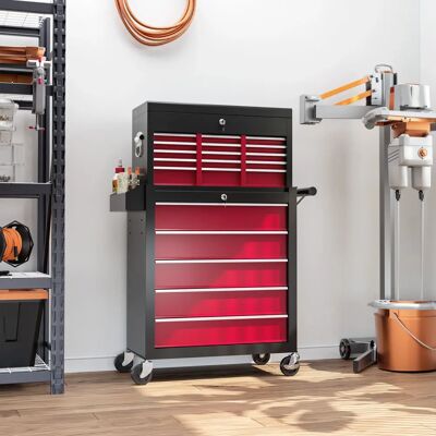 HOMCOM Red Lockable Tool Chest with 14 Drawers HOMCOM Red Lockable Tool Chest with 14 Drawers