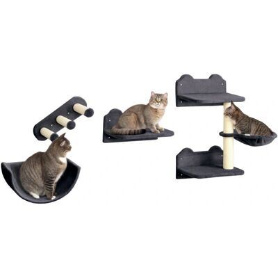 PawHut 4PCs Wall Mounted Cat Tree - Cat Wall Shelves with Scratching Post - Dark Grey PawHut 4PCs Wall Mounted Cat Tree - Cat Wall Shelves with Scratching Post - Dark Grey