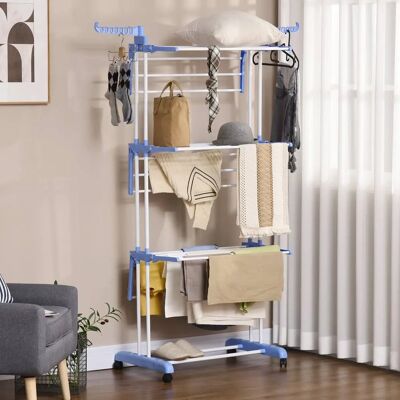 HOMCOM Steel Foldable Clothes Drying Rack with Casters - Clothes Drying Rack HOMCOM Steel Foldable Clothes Drying Rack with Casters - Clothes Drying Rack