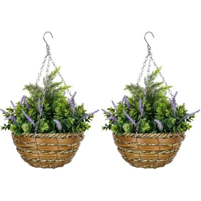Outsunny 2 PCs Artificial Lisianthus Flower Hanging Planter Basket Purple Outsunny 2 PCs Artificial Lisianthus Flower Hanging Planter Basket Purple