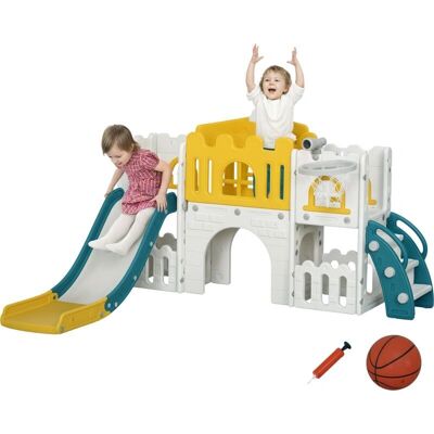 AIYAPLAY - 7 in 1 Toddler Slide with Basketball Hoop - Yellow AIYAPLAY - 7 in 1 Toddler Slide with Basketball Hoop - Yellow