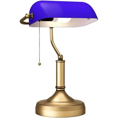 HOMCOM Banker's Table Lamp - Antique Bronze Tone Base, Blue HOMCOM Banker's Table Lamp - Antique Bronze Tone Base, Blue