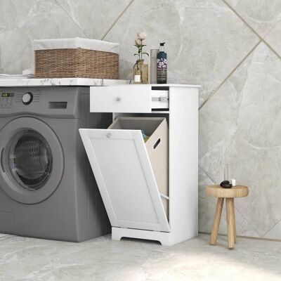 HOMCOM - Bathroom Cabinet with Folding Laundry Hamper - White - Bathroom cabinet HOMCOM - Bathroom Cabinet with Folding Laundry Hamper - White - Bathroom cabinet