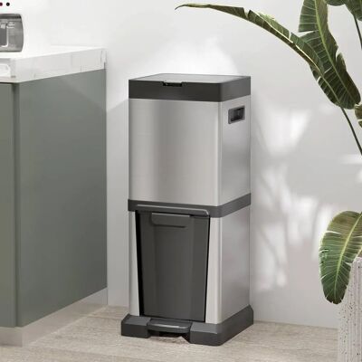 HOMCOM Double Kitchen Bin - 20+14L, Silver, Pedal, Soft-Close HOMCOM Double Kitchen Bin - 20+14L, Silver, Pedal, Soft-Close