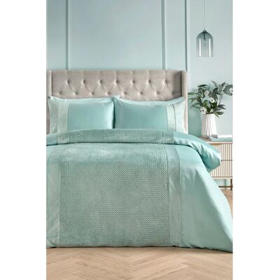 Soiree Iras Duck Egg Velvet Satin Textured Bedding Set - Bedding Set Soiree Iras Duck Egg Velvet Satin Textured Bedding Set - Bedding Set
