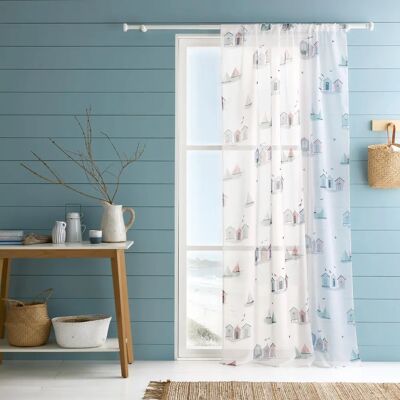 Fusion Beach Huts Coastal Ready Made Single Voile Curtain - Curtain Fusion Beach Huts Coastal Ready Made Single Voile Curtain - Curtain