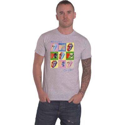 Grå XXL Rolling Stones T-shirt - Officiella Warhol-Quadrater Grå XXL Rolling Stones T-shirt - Officiella Warhol-Quadrater