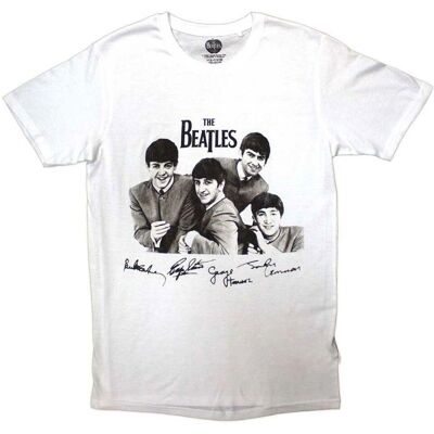 The Beatles S Vit - T-Shirt med Signaturer & Mop Tops The Beatles S Vit - T-Shirt med Signaturer & Mop Tops