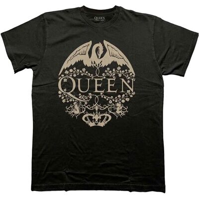 Queen Floral Crest Mono Band Logo T Shirt - T-Shirt Queen Floral Crest Mono Band Logo T Shirt - T-Shirt
