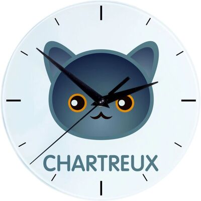 Art-Dog - Chartreux - Graphique visage de chat - Diamètre 20 cm - Montre - Publicité Art-Dog - Chartreux - Graphique visage de chat - Diamètre 20 cm - Montre - Publicité
