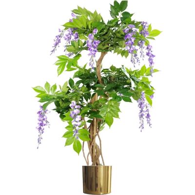 Unknown - 110cm Purple Wisteria Tree - Purple - Gold Planter - Artificial Plant Unknown - 110cm Purple Wisteria Tree - Purple - Gold Planter - Artificial Plant