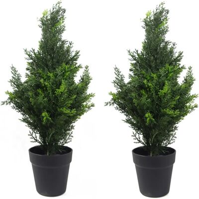 Cedar Cypress Topiary Pair Artificial 60cm Green UV Resistant - Topiary Tree Cedar Cypress Topiary Pair Artificial 60cm Green UV Resistant - Topiary Tree