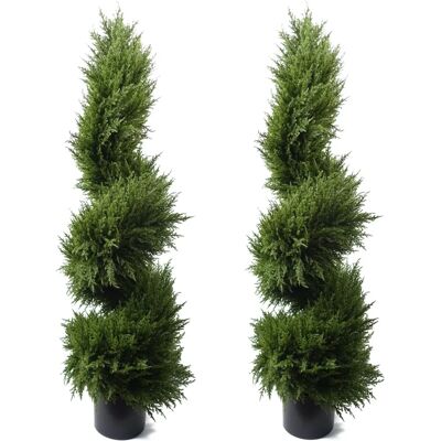 Leaf 120cm Green Spiral Cypress Artificial Tree Pair - Outdoor Decor Leaf 120cm Green Spiral Cypress Artificial Tree Pair - Outdoor Decor