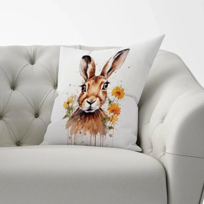 WRT Ltd - Watercolour Hare and Daisies - 33x48cm - Cushion WRT Ltd - Watercolour Hare and Daisies - 33x48cm - Cushion