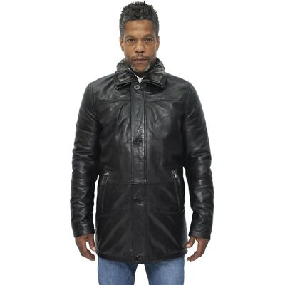 Infinity Leather Heren Afneembare Kraag Middellange Warme Jas - Zwart - 4XL Infinity Leather Heren Afneembare Kraag Middellange Warme Jas - Zwart - 4XL