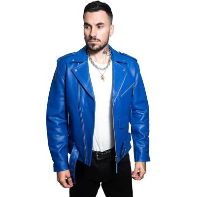 Infinity Leather Brando Biker Motorradjacke - Blau M Infinity Leather Brando Biker Motorradjacke - Blau M