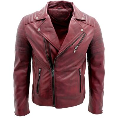 Infinity Leather Heren Slim Fit Cross Zip Biker Jas - Bordeaux - Maat 2XL Infinity Leather Heren Slim Fit Cross Zip Biker Jas - Bordeaux - Maat 2XL