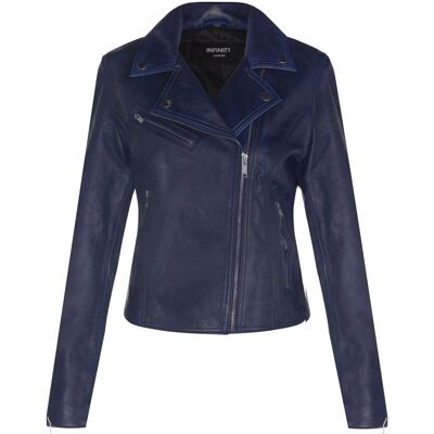 Infinity Leather Womens Blue Leather Classic Biker Jacket - Leather Biker Jacket Infinity Leather Womens Blue Leather Classic Biker Jacket - Leather Biker Jacket