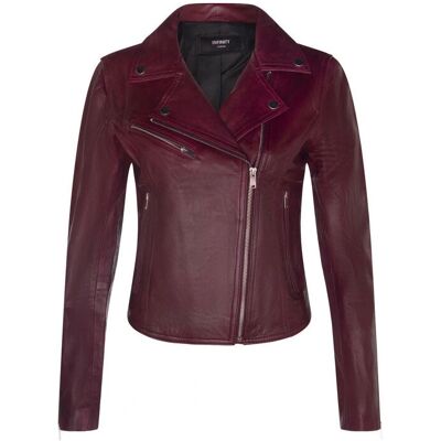 Infinity Leather Burgundy Leather Classic Biker Jacket - Women - Size 10 UK Infinity Leather Burgundy Leather Classic Biker Jacket - Women - Size 10 UK