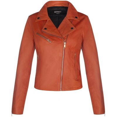 Infinity Leather Orange Model Brando Biker Jacket - Leather Type Infinity Leather Orange Model Brando Biker Jacket - Leather Type