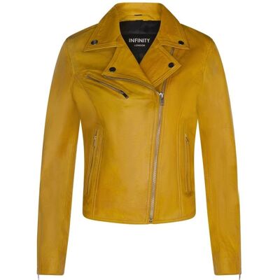 Infinity Leather Womens Yellow Leather Classic Biker Brando Jacket - Leather Biker Jacket Infinity Leather Womens Yellow Leather Classic Biker Brando Jacket - Leather Biker Jacket