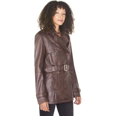 Infinity Leather Dames Bruin Nappa Lederen Middenlengte Trenchcoat - XL Infinity Leather Dames Bruin Nappa Lederen Middenlengte Trenchcoat - XL
