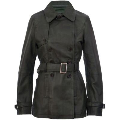 Infinity Leather Dames Donkergroen Lamsleer Trenchcoat - EU 36 Infinity Leather Dames Donkergroen Lamsleer Trenchcoat - EU 36